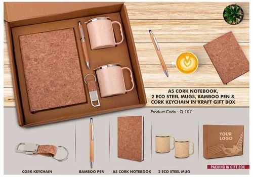 4 In 1 Brown Eco Cork Office Welcome Employee Gift Kit