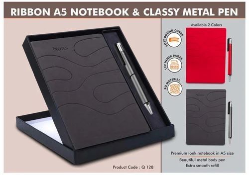 Ribbon A5 Hard Cover Notebook with Classy Metal Pen Gift Set