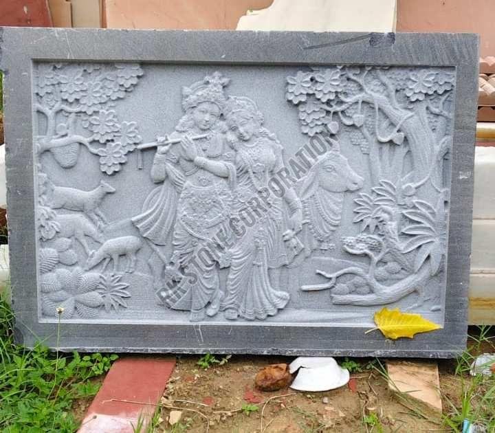 Grey Sandstone Radha Krishna Wall Mural