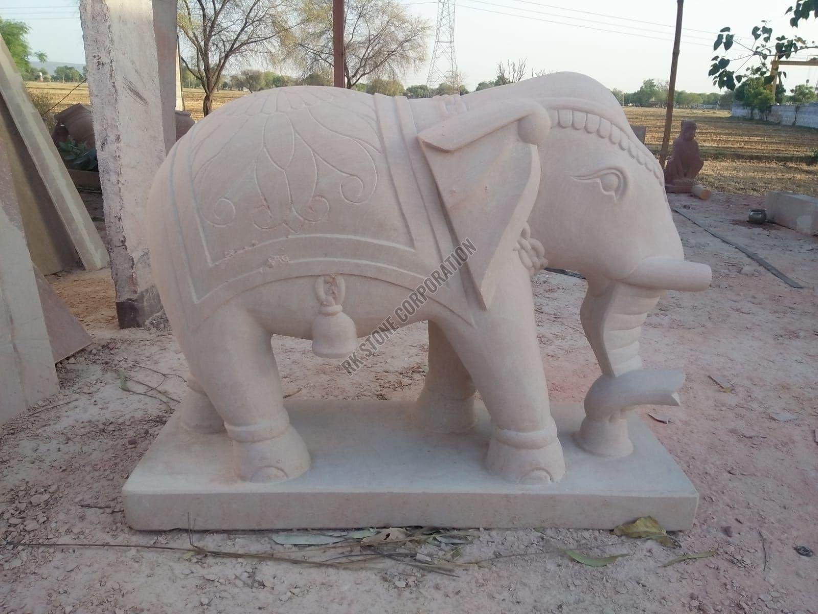Hand Carved Sandstone Elephant Statue
