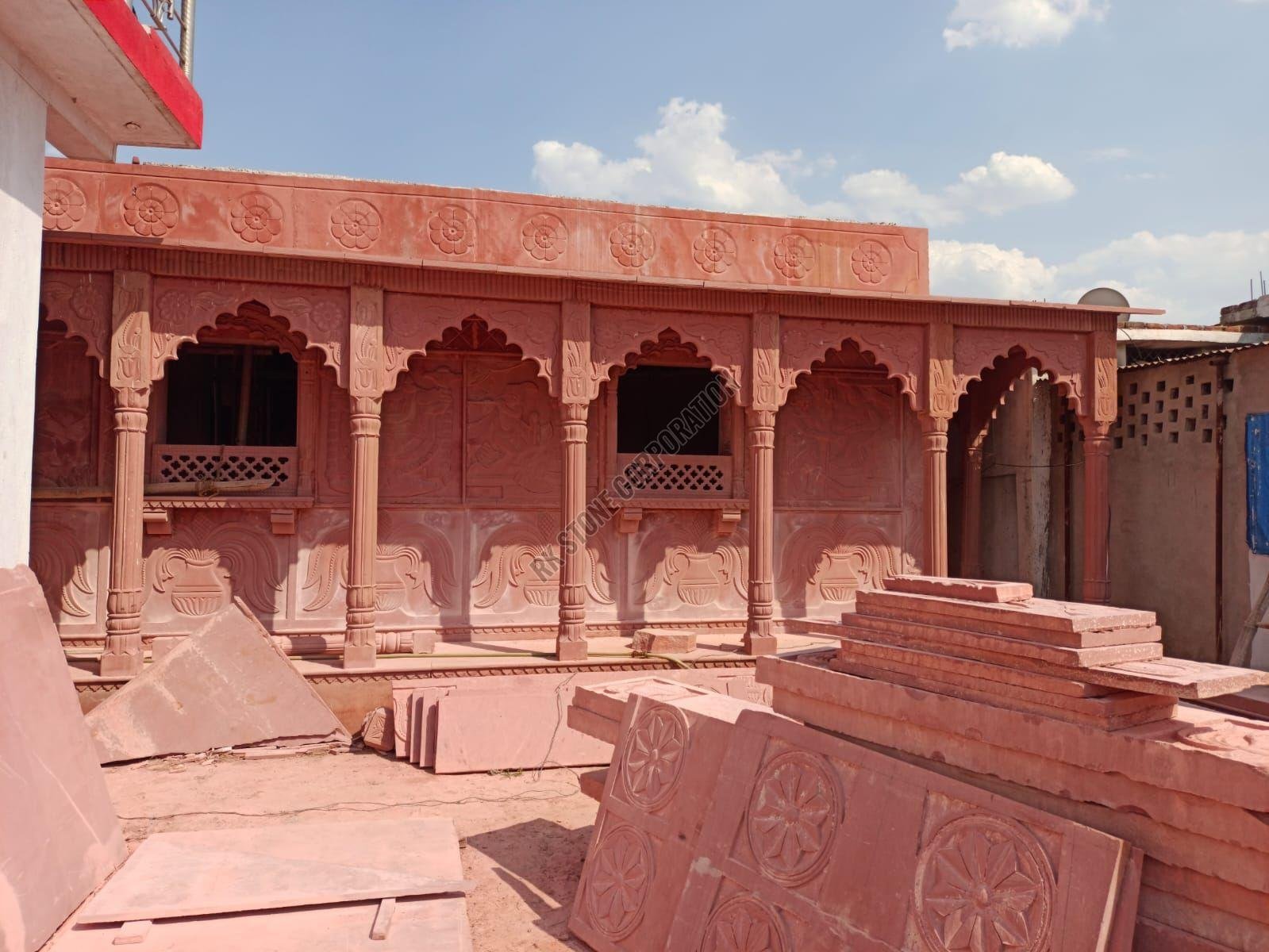Pink Dholpur Sandstone Temple with Antique Finish