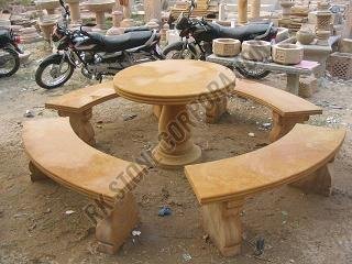 Round Sandstone Table Bench Set