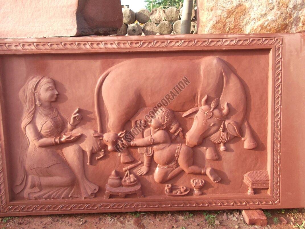Sandstone Krishna Makhan Leela Wall Mural