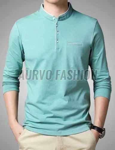 Cotton Blend Elegant Collar Neck T Shirt