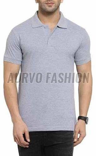 Cotton Blend Solid Collar Neck T Shirt