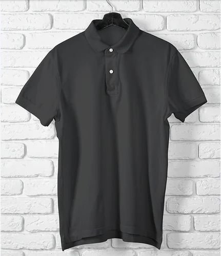 Black Cotton Lycra Regular Fit Polo T Shirt