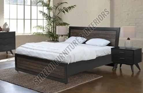 Oak Wood Brown Wave King Size Bed