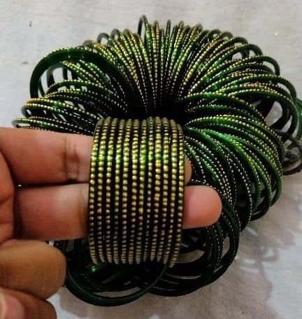 Dark Green Stone Work Jari Bangles