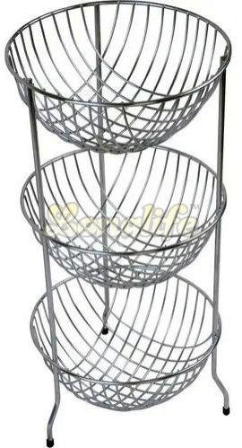 Stainless Steel Three Step Round Fruit Basket Rack