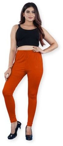 Orange Viscose Lycra Ankle Leggings