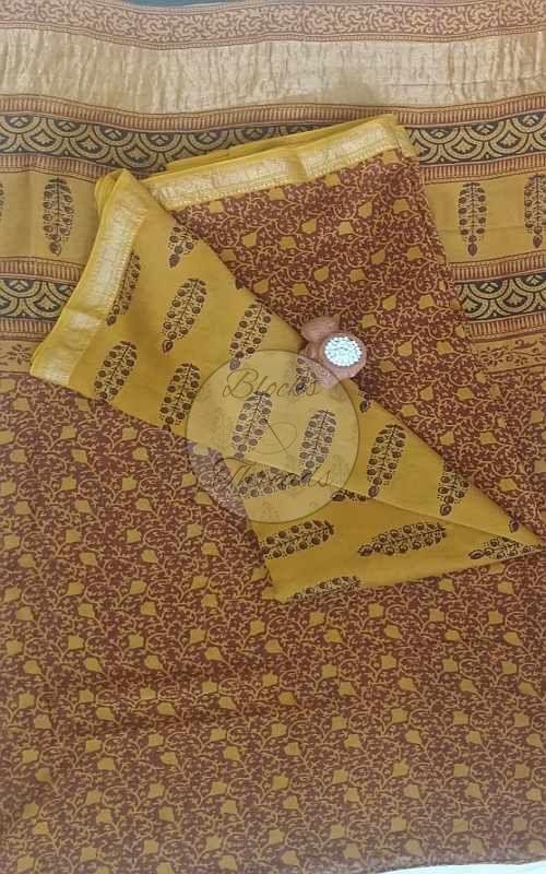 Mustard Red and Black Maheshwari Bagh Print Suit Material