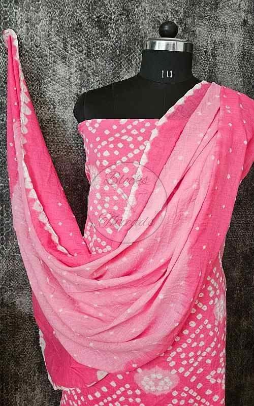 Pink Bandhani Cotton Crepe Suit Material