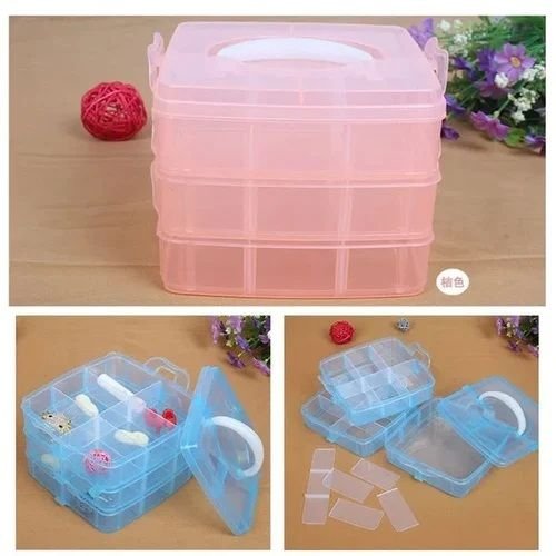 3 Layer 18 Grid Plastic Jewellery Storage Box
