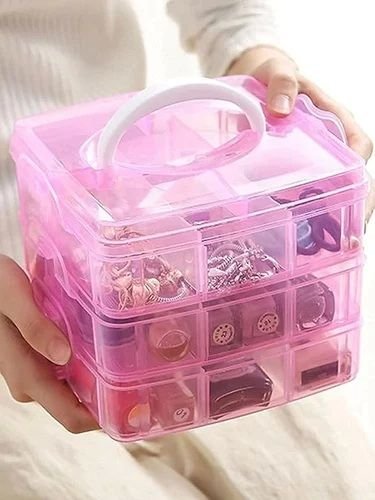 Plastic 3 Layer 18 Grid Jewellery Box