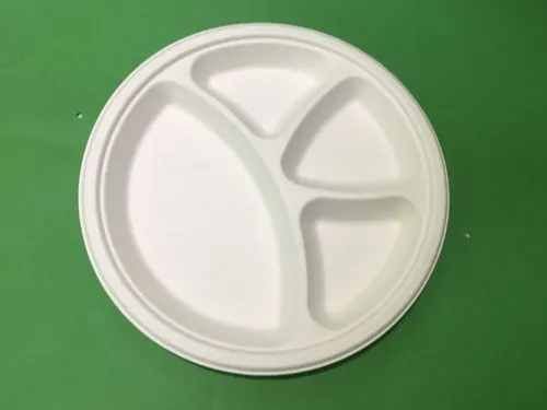 12 Inch Round 4CP Sugarcane Bagasse Biodegradable Disposable Plate