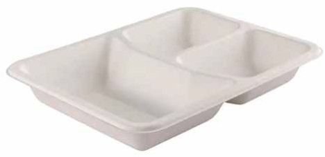 3 Compartment Sugarcane Bagasse Biodegradable Disposable Meal Tray