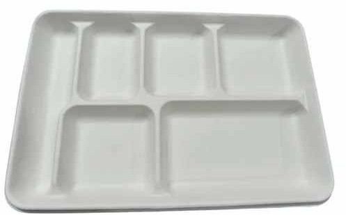 6 Compartment Sugarcane Bagasse Biodegradable Disposable Meal Tray