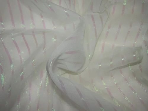 White Flat Chiffon Stripes Fabric
