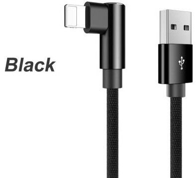 Black L Shaped Nylon Braided Fast Charging Lightining Data Cable