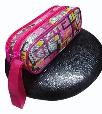 Pink Printed Dual Zipper Pencil Pouch