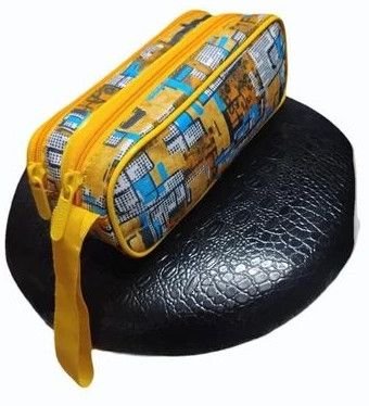Yellow Graphic Print Double Zipper Pencil Pouch