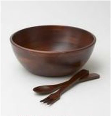 Mango Wood Salad Bowl Set with Spoon Fork