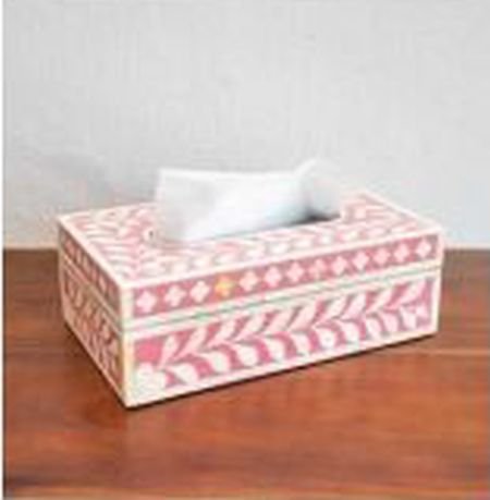 Pink Decorative Bone Inlay Tissue Box