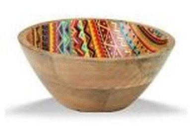 Round Mango Wood Enamel Serving Bowl