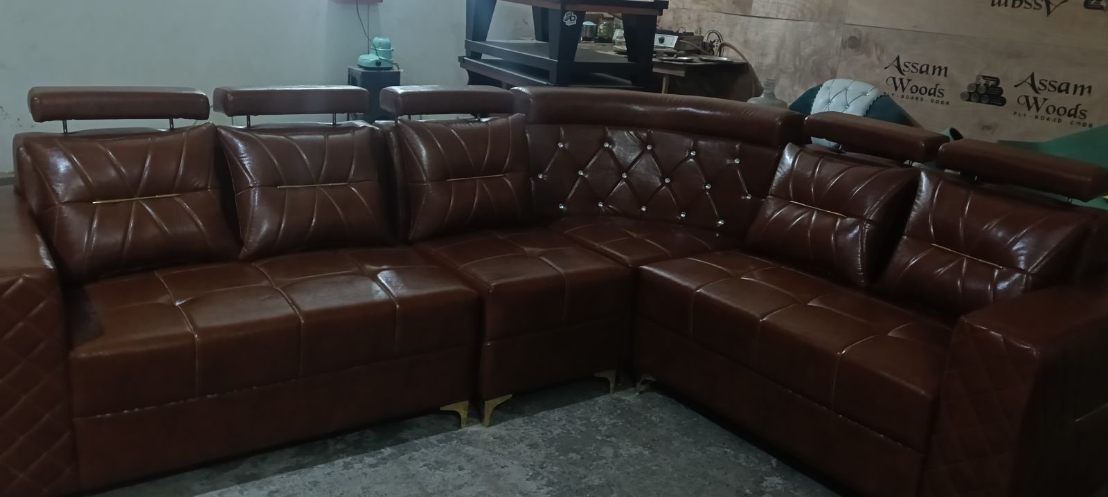 Brown L Shape Leather Sofa Set