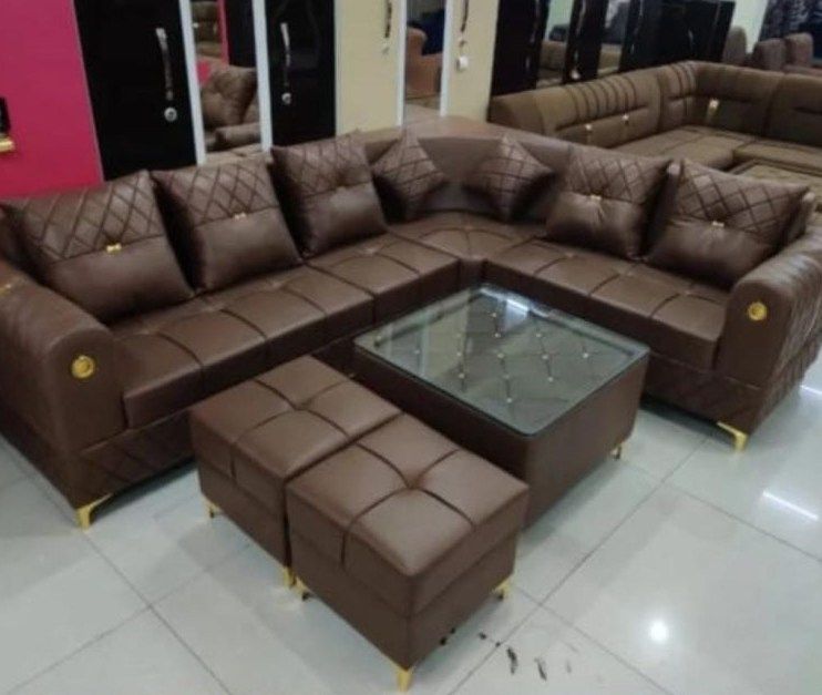 Living Room Brown Leather Sofa Set