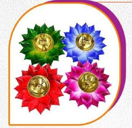 Colorful Brass Lotus Diya Set