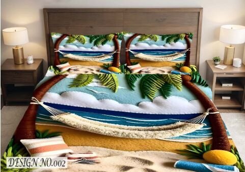 3D Tropical Beach Hammock Designer Double Bed Bedsheet with Pillow Covers