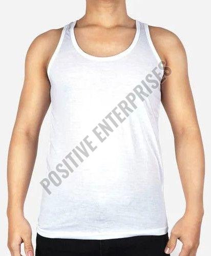 Plain Round Neck Mens White Cotton Vest