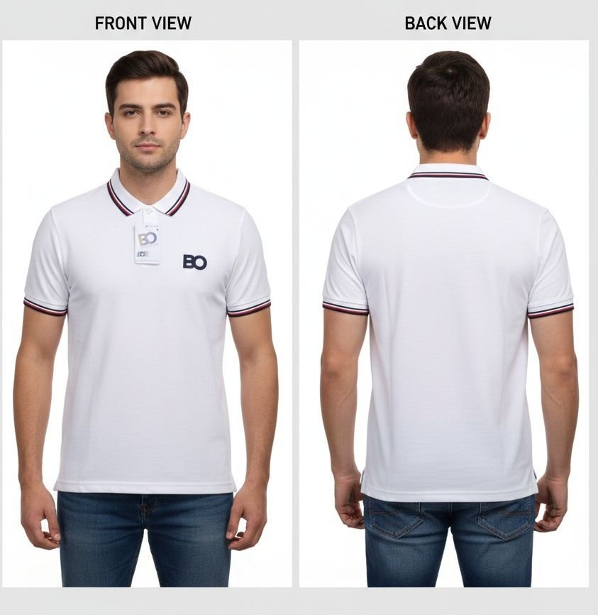 Mens White Cotton Polo T-Shirt