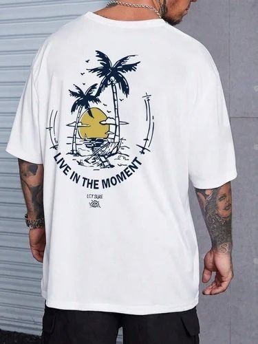 Mens White Cotton Printed Oversized T-Shirt