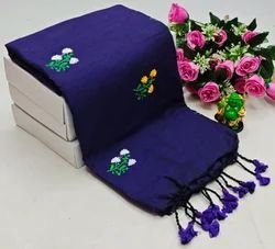 Blue Designer Embroidered Khadi Cotton Saree