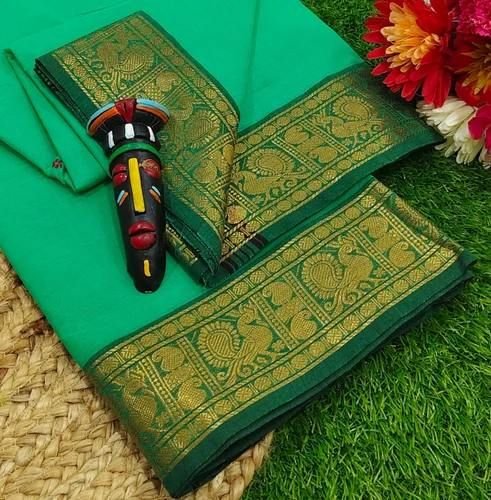 Bottle Green Handloom Cotton Saree with Woven Border