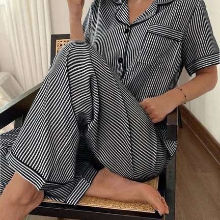Black and White Striped Pajama Set