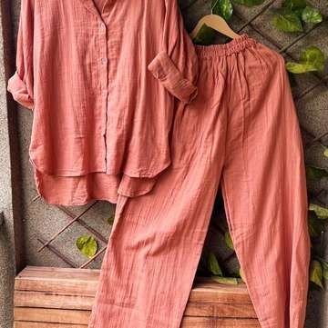 Peach Cotton High Low Co-ord Set