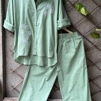 Sage Green Mulmul Cotton Co-ord Set Sage Green Mulmul Cotton Co-ord Set