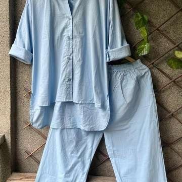 Sky Blue Mulmul Cotton Co-ord Set