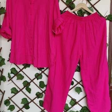 Solid Pink Cotton High Low Co-ord Set