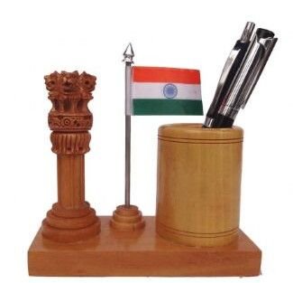 Wooden Pen Stand with Ashoka Pillar