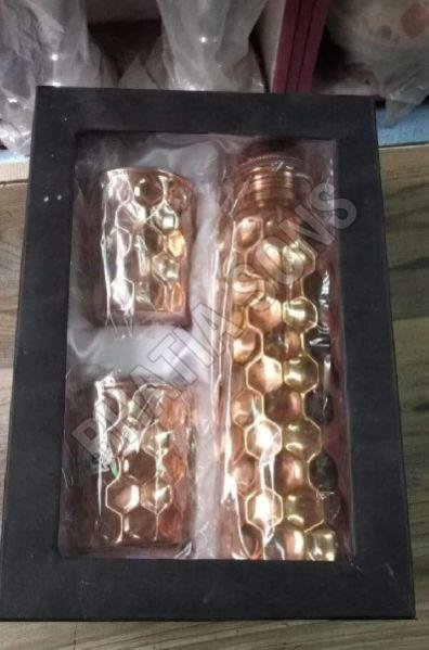 Diamond Design Copper Bottle and Tumbler Set
