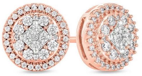 Round Multi Diamond Frame Stud Earrings