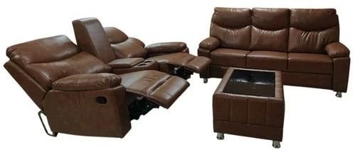 Brown 5 Seater Recliner Leather Sofa Set