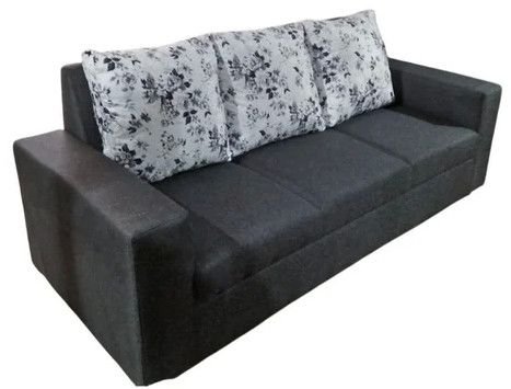 Classic Black Wooden Three Seater Sofa