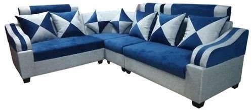 Royal Blue L Shape Wooden Sofa