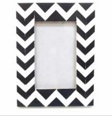 Handcrafted Black White Striped Rectangular Bone Inlay Photo Frame