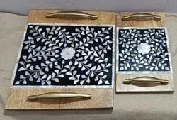 Mother of Pearl Inlay Wooden Tray Set